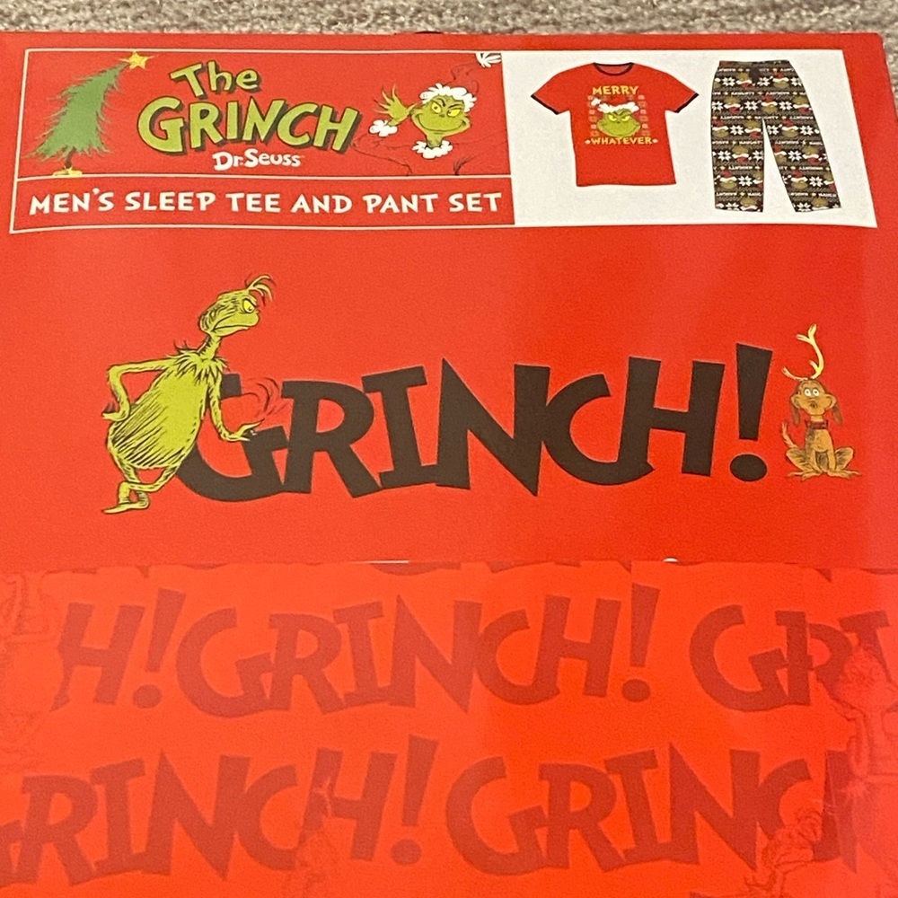 The Grinch “Merry Whatever” Sleep Tee Shirt and Pajama Pant Set Mens Medium - Picture 6 of 6